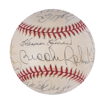 Baseball Hall of Famers & Star Multi-Signed OAL Budig Baseball With 21 Signatures Including Frank Robinson, Brooks Robinson, Harmon Killebrew, Carl Yastrzemski and Fergie Jenkins (Beckett)